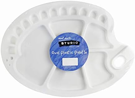 Mont Marte Palette Peinture – Oval – 34×25 cm – Palette d’artiste idéale pour Gouache, Peinture Acrylique et l’Aquarelle – Palette de Peinture avec Un Total de 17 Puits de Mélange