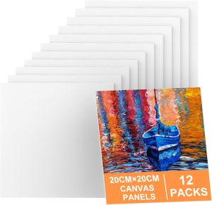 Toile Peinture (Lot de 12)-20x20cm, Toiles à Peindre Adaptées pour Acryliques, Peintures à l'huile, Gouache Enfants, Débutants, Peintres - Coton/sans Acide