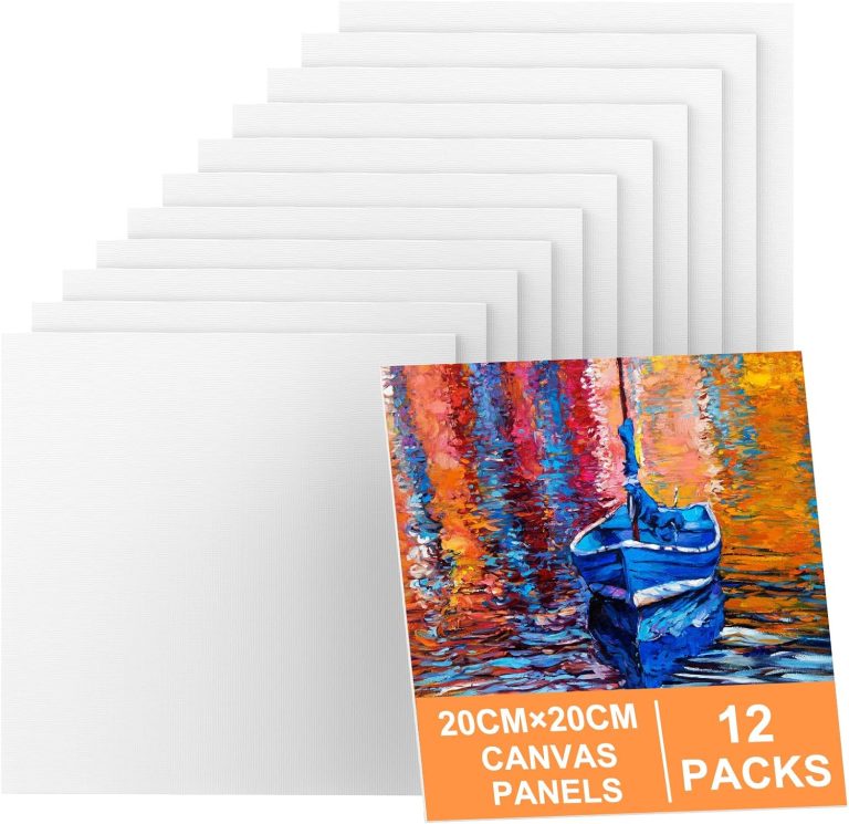 Toile Peinture (Lot de 12)-20x20cm, Toiles à Peindre Adaptées pour Acryliques, Peintures à l’huile, Gouache Enfants, Débutants, Peintres – Coton/sans Acide