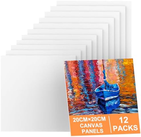 Toile Peinture (Lot de 12)-20x20cm, Toiles à Peindre Adaptées pour Acryliques, Peintures à l’huile, Gouache Enfants, Débutants, Peintres – Coton/sans Acide
